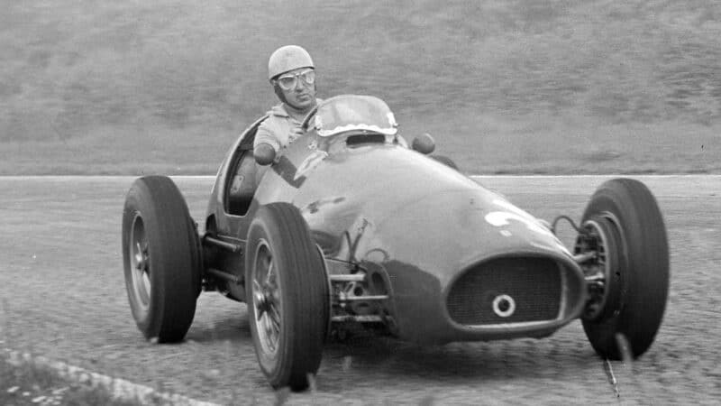Alberto Ascari drives Ferrari in 1954 Italian Grand Prix