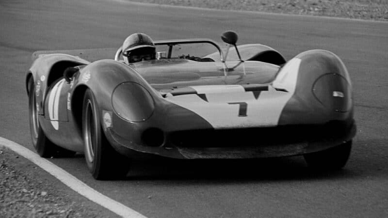 UNITED STATES - NOVEMBER 14- 1966 Stardust Grand Prix - Can-Am - Las Vegas. Race winner John Surtees of Team Surtees drives his Chevrolet powered Lola T70 Mk.2. (Photo by Bob D'Olivo:The Enthusiast Network via Getty Images:Getty Images)