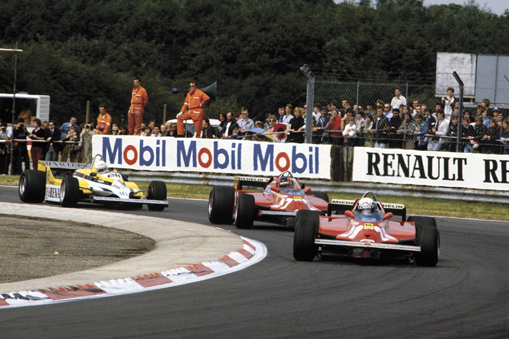 Didier Pironi leads team mate Gilles Villeneuve (both Ferrari 126CK).
