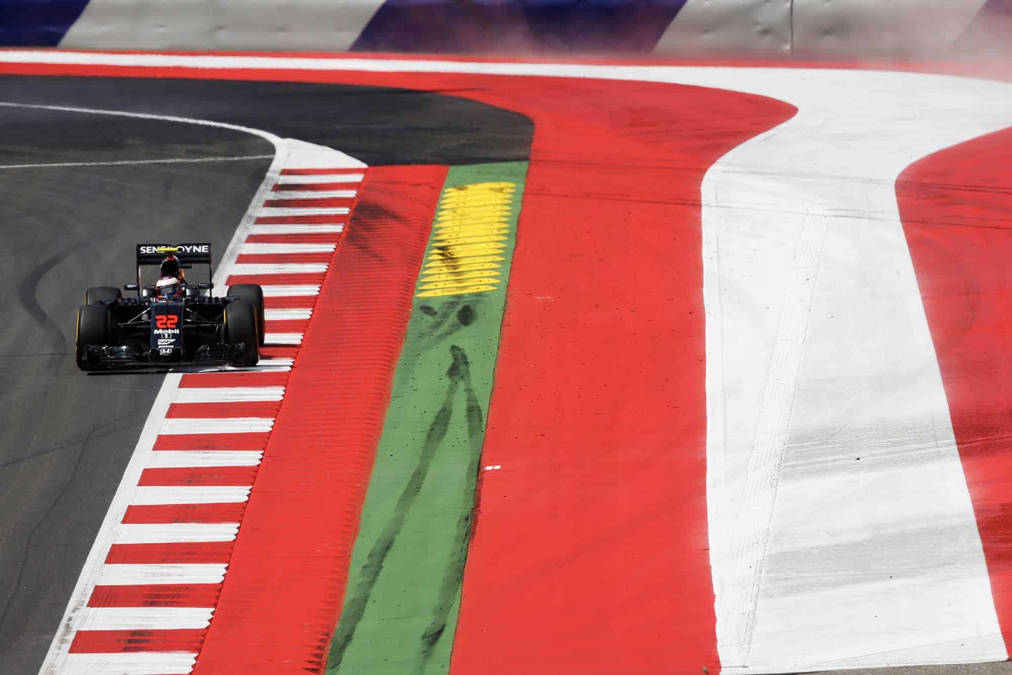 Jenson Button rounds the penultimate corner in his McLaren-Honda during the 2016 Austrian Grand Prix Red Bull Ring