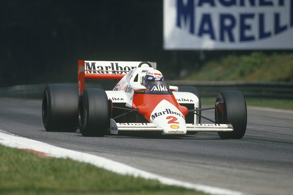 Alain Prost in his McLaren MP4/2B-TAG Porsche.