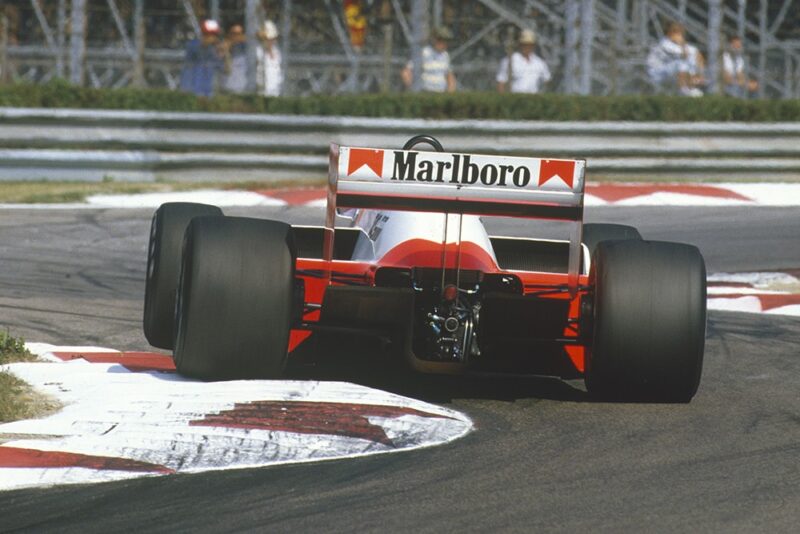 Alain Prost driving a McLaren MP4/2B-TAG Porsche.