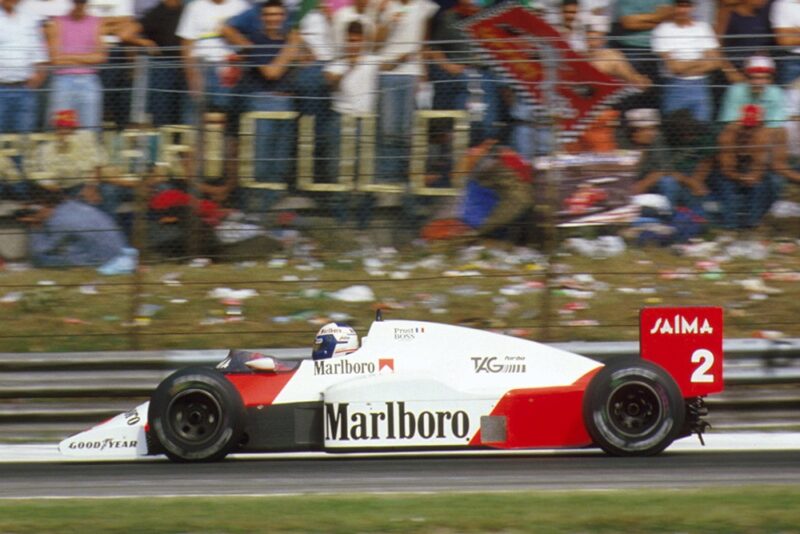 Alain Prost in 1st position.