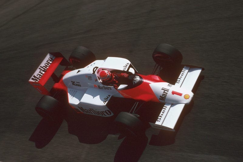 Niki Lauda drivings his McLaren MP4/2B TAG Porsche.
