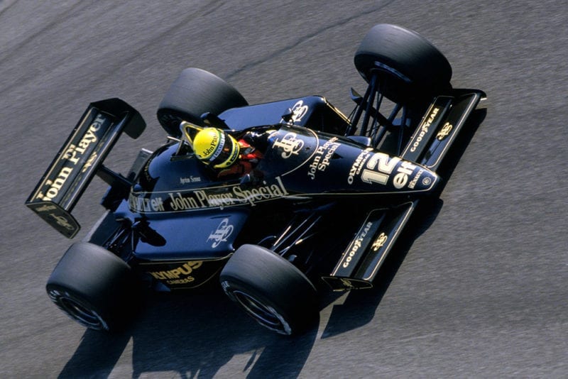 Ayrton Senna in his Lotus 97T-Renault at Parabolica.