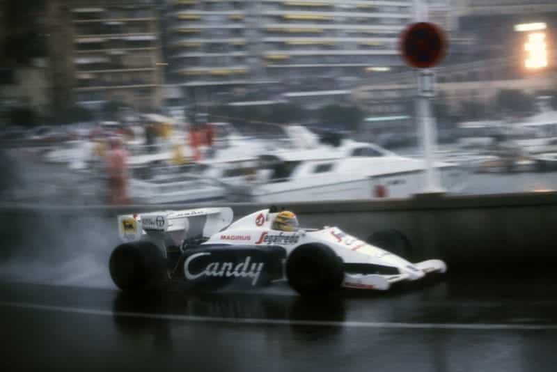 Ayrton Senna threads through the Swimming Pool section at 1984 Monaco GP
