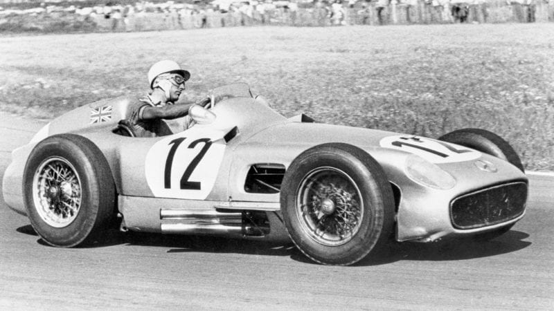Stirling Moss on his way to victory in the 1955 Formula 1 British Grand Prix