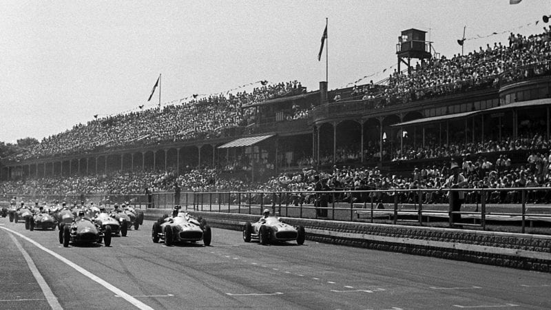 The F1 grid at Aintree ahead of the start of the 1955 British Grand Prix