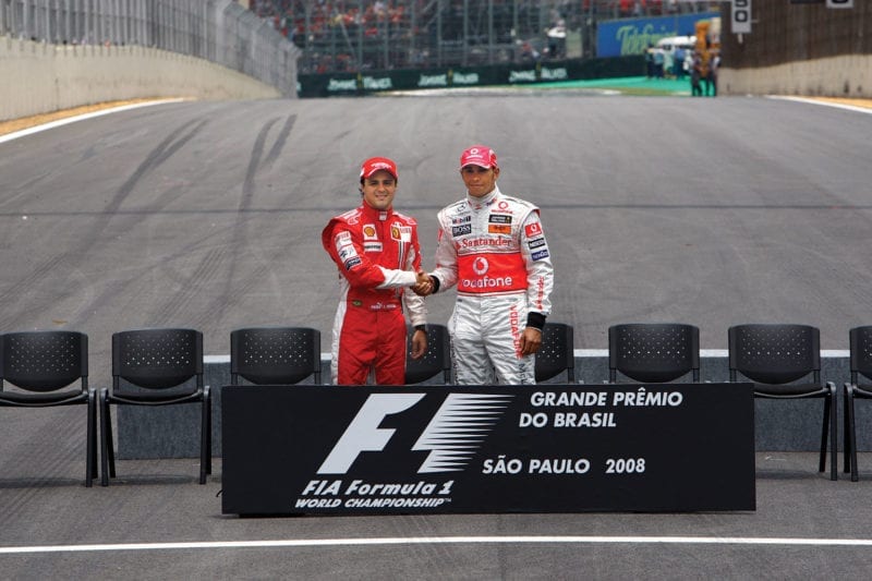 Lewis Hamilton and Felipe Massa ahead of the 2008 Brazilian Grand Prix