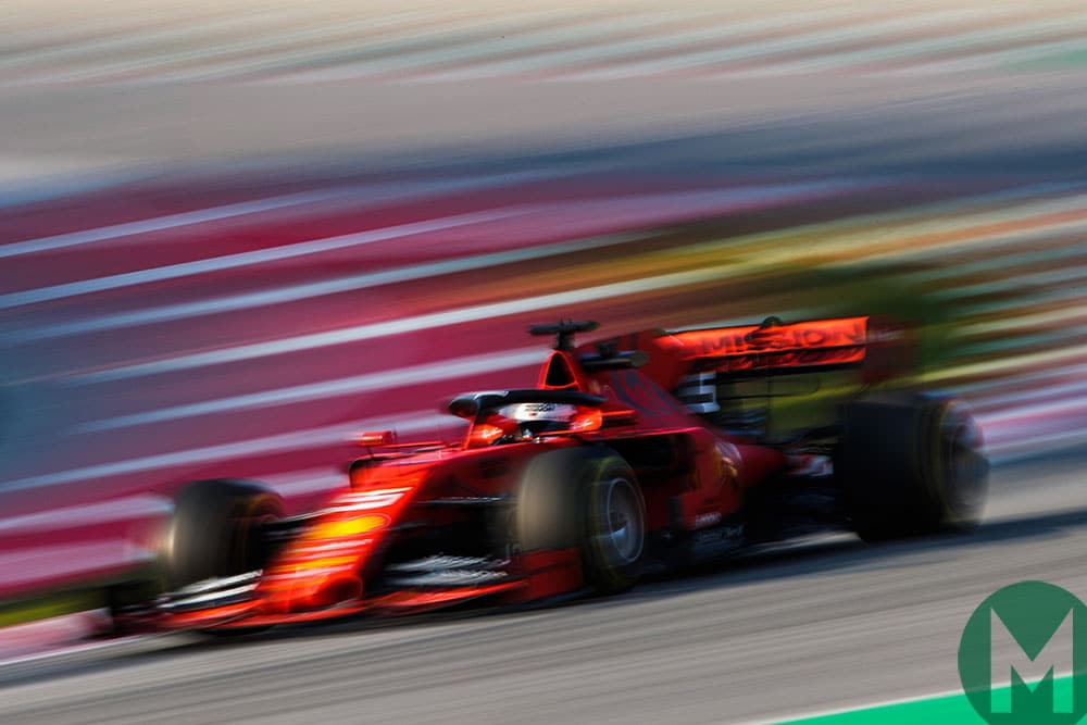 Sebastian Vettel in his Ferrari SF90 in 2019's opening Barcelona test