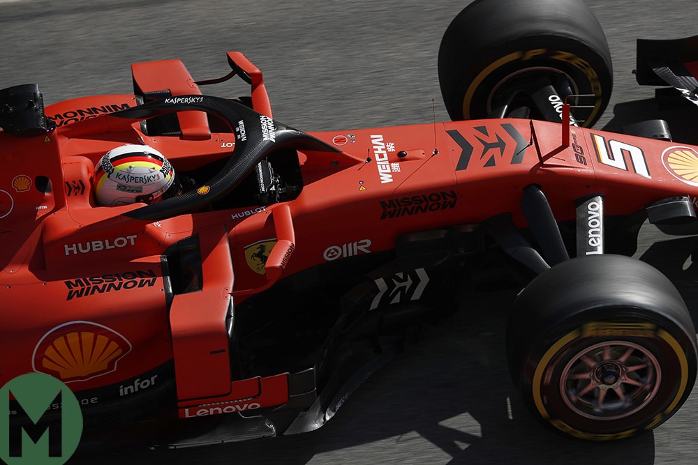 Sebastian Vettel in his Ferrari in the opening day on F1 2019 preseason testing