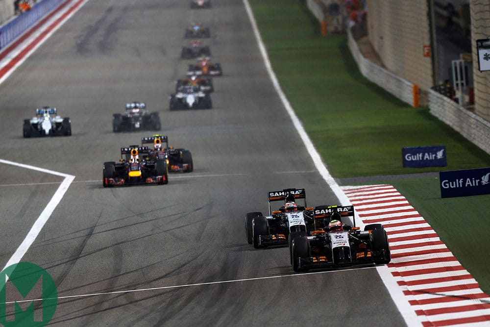 Battles throughout the field in the 2014 Bahrain Grand Prix