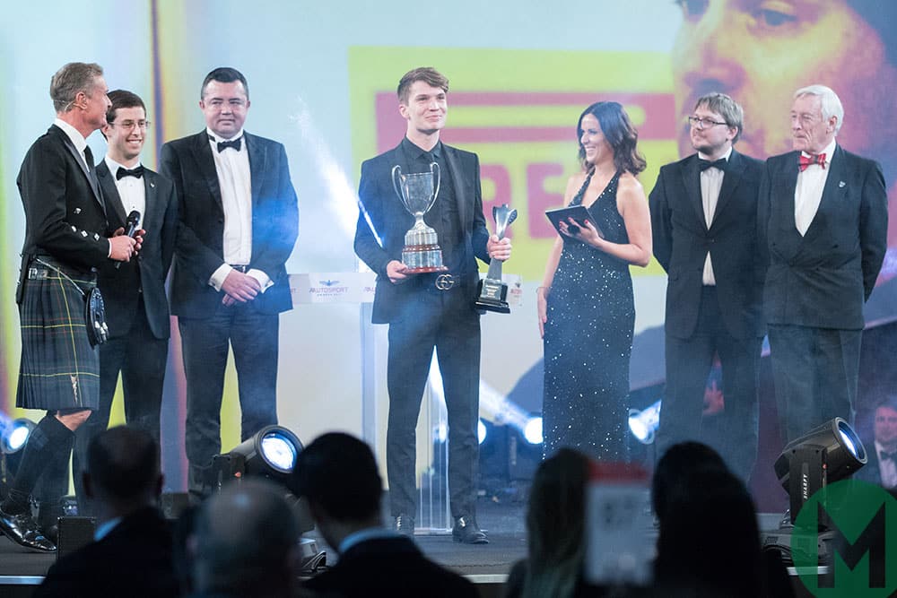 Dan Ticktum celebrates winning the 2017 Autosport BRDC Award