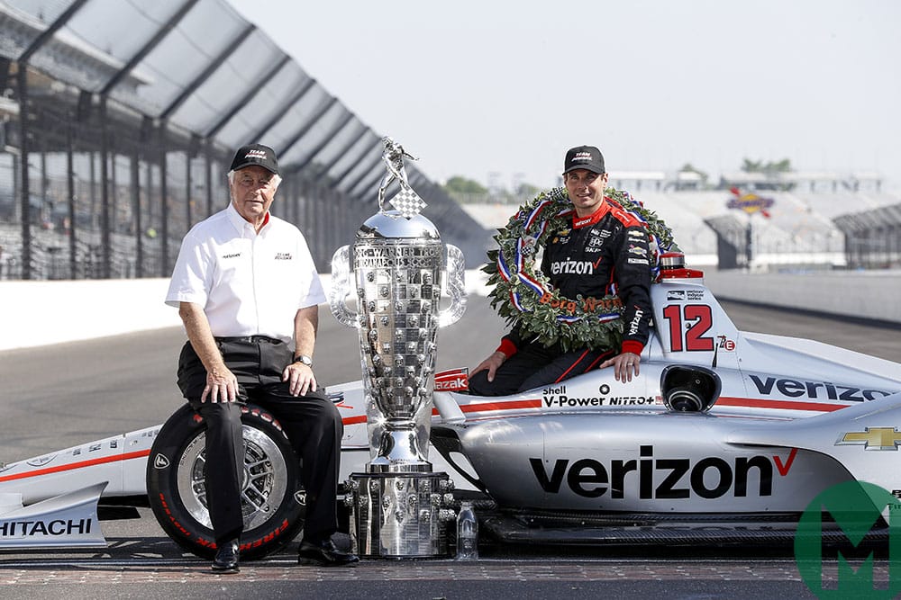 Will Power and Roger Penske celebrate 2018 Indy 500 victory