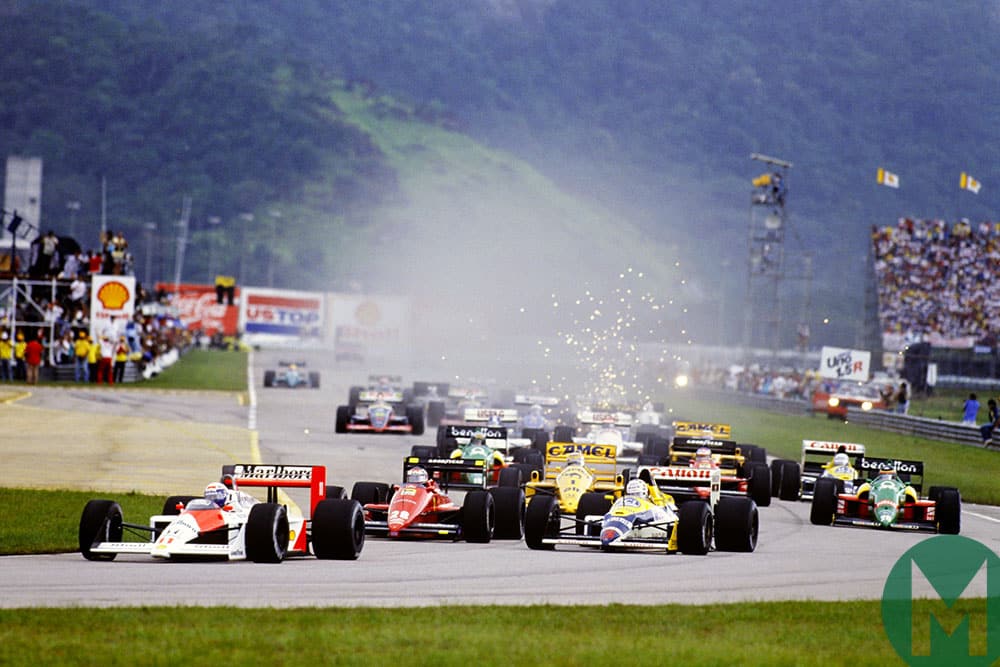 Alain Prost leads the 1988 Brazilian GP in his McLaren MP4/4