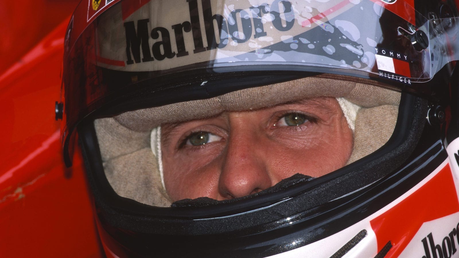 Michael Schumacher wearing his helmet ahead of the 1999 Monaco Grand Prix