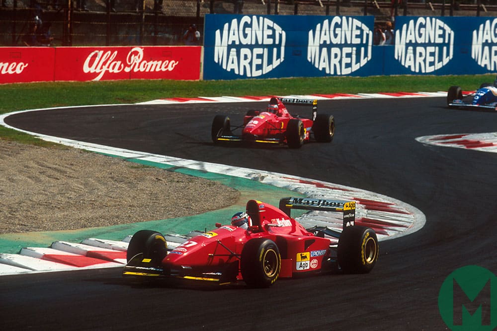 Jean Alesi in a Ferrari at the 1994 Italian GP