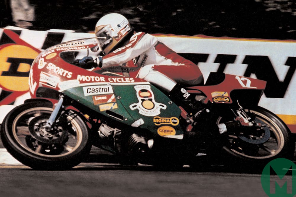 Mike Hailwood on the way to victory in the 1978 Isle of Man TT