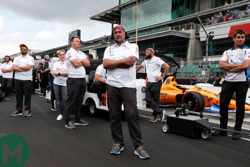 The McLaren team watches as Alonso is knocked out of qualifying for the Indy 500
