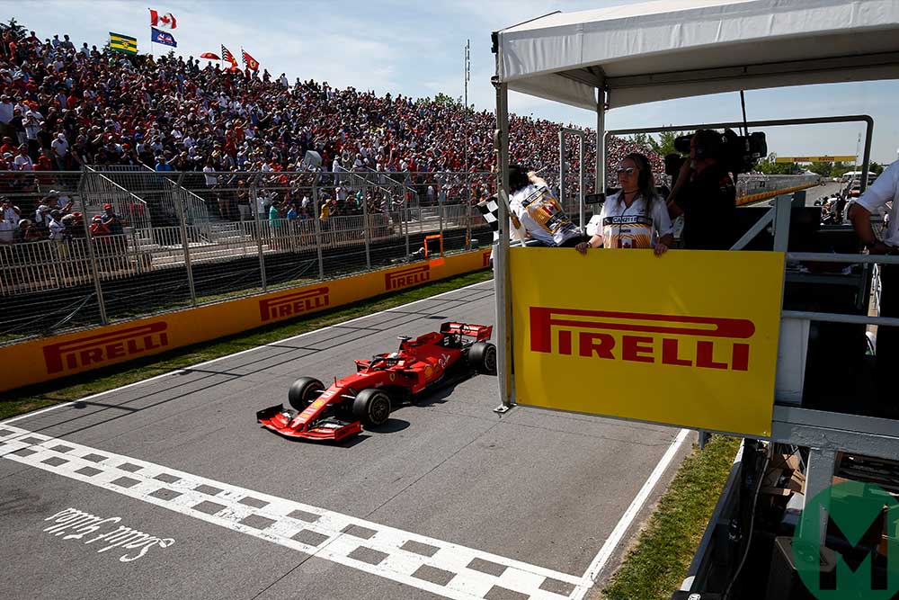 Vettel crosses the finish line first at the 2019 Canadian Grand Prix