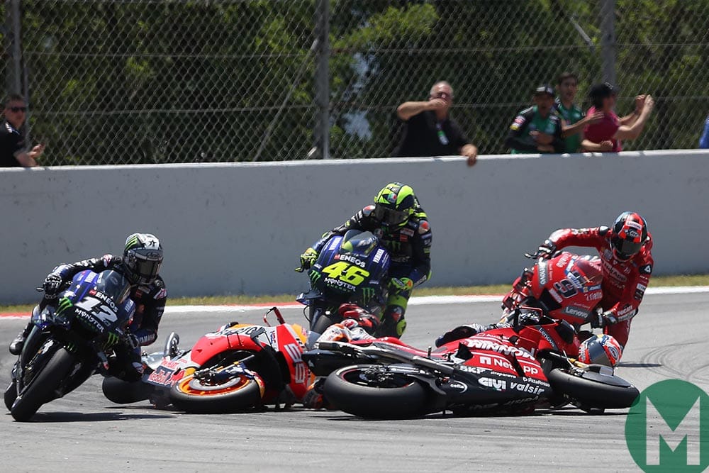 Jorge Lorenzo triggers a pile-up at the 2019 MotoGP Catalan Grand Prix