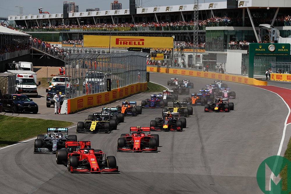 Vettel leads at the start of the 2019 Canadian Grand Prix