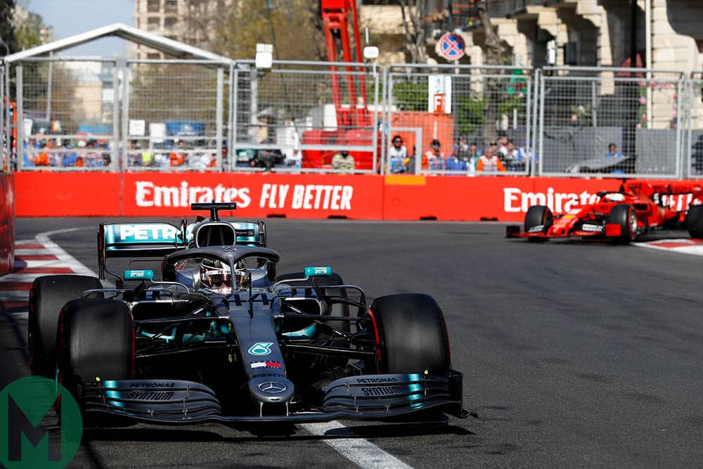 Lewis Hamilton leads Sebastian Vettel at the 2019 Azerbaijan Grand Prix