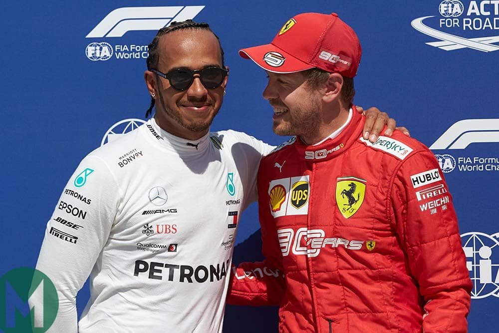 Hamilton and Vettel after qualifying at the 2019 Canadian Grand Prix