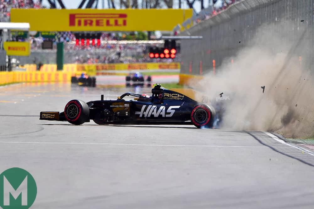 Kevin Magnussen crashes at the end of 2019 Canadian Grand Prix Q2