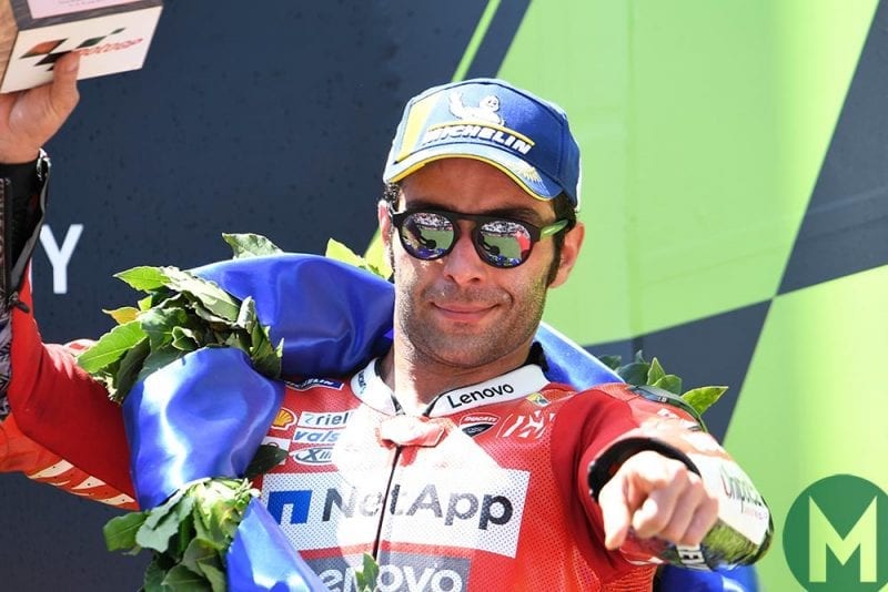 Danilo Petrucci on the podium at the 2019 MotoGP Catalan Grand Prix