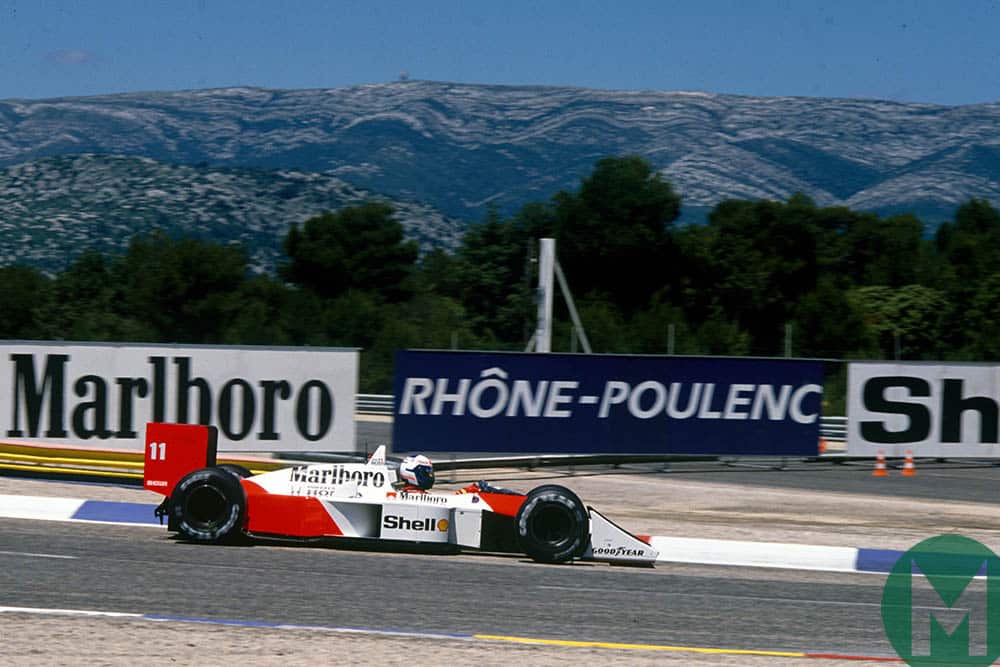 Alain Prost in a McLaren at Paul Ricard during the 1988 French Grand Prix