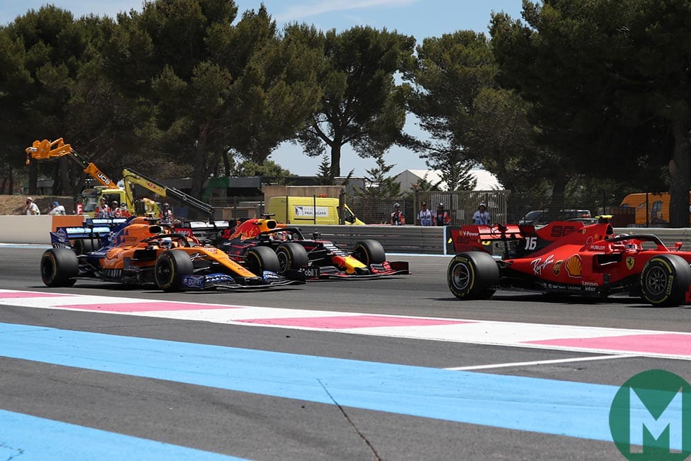 Carlos Sainz and Max Verstappen side by side in the 2019 French Grand Prix