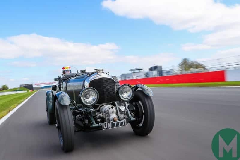 Tom Kristensen at the wheel of a Bentley Blower at Silverstone