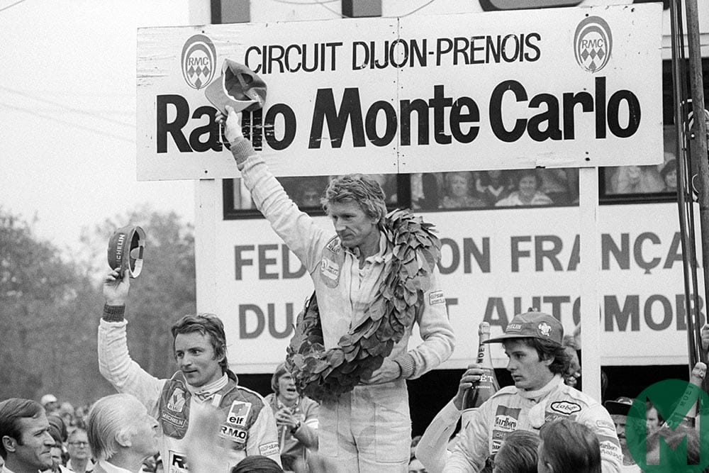 Arnoux, Jabouille and Villeneuve on the podium at the 1979 French Grand Prix