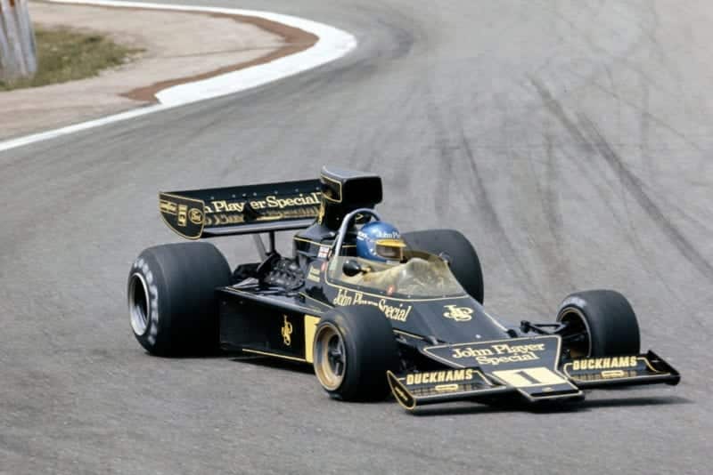 ROnnie Peterson (Lotus)takes the chicane at the 1974 Spanish Grand Prix,