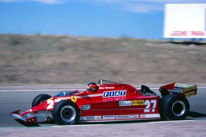 Race winner Gilles Villeneuve in his Ferrari 126CK.