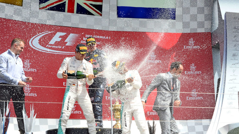 Champagne on the podium after the 2016 British Grand Prix
