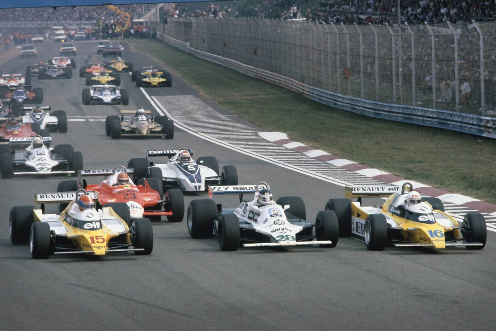 Ground effect cars at the start of the 1980 Italian Grand Prix