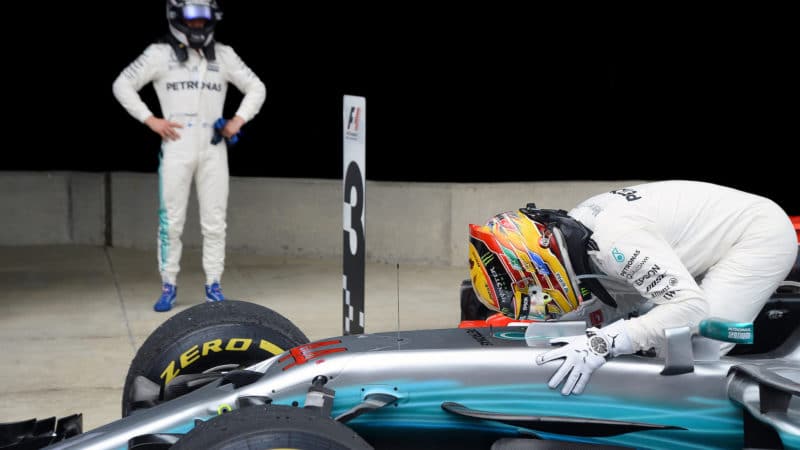 Lewis Hamilton kisses his Mercedes after winning the 2017 British Grand Prix