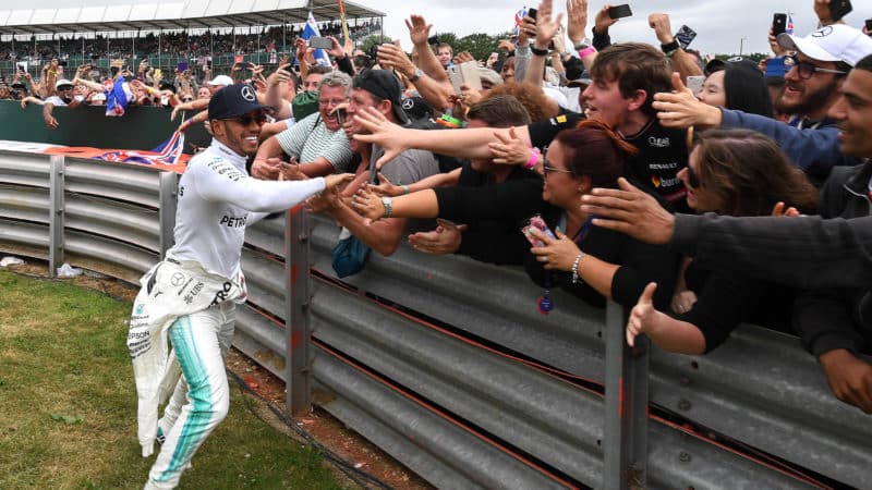 Lewis Hamilton meets the crowd at the 2017 British Grand Prix