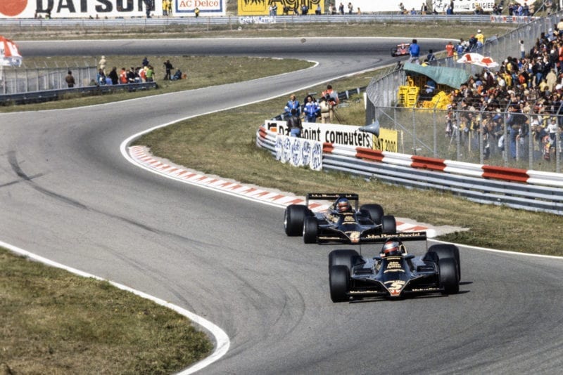 Mario Andretti and Ronnie Peterson with a large lead at Zandvoort in the 1978 Dutch GP