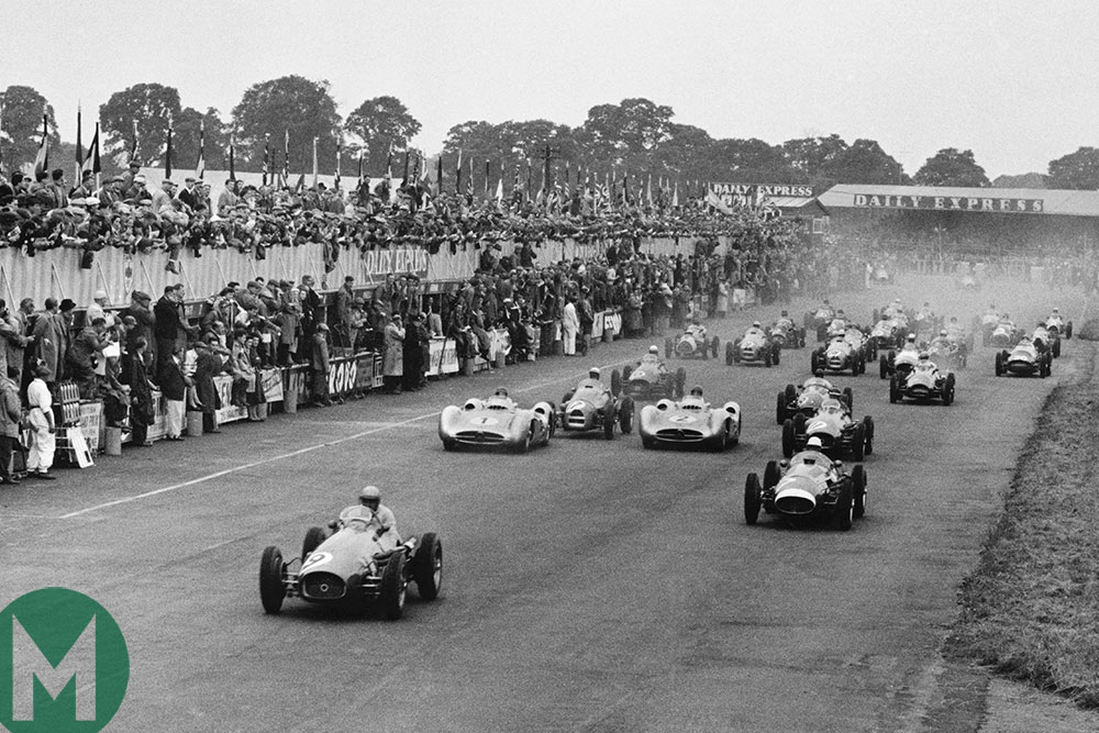 José Froilán González leads from the off for Ferrari in the 1954 British Grand Prix at Silverstone
