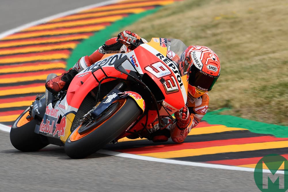 Marc Marquez leaning at the 2019 MotoGP Sachsenring