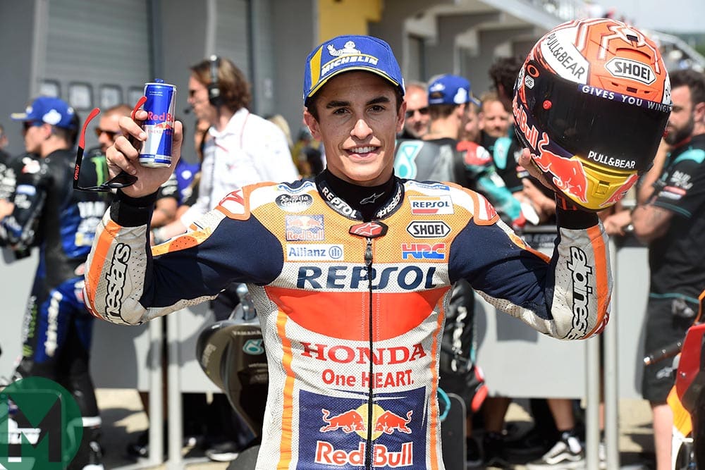 Marc Marquez celebrates victory at the 2019 MotoGP German Grand Prix