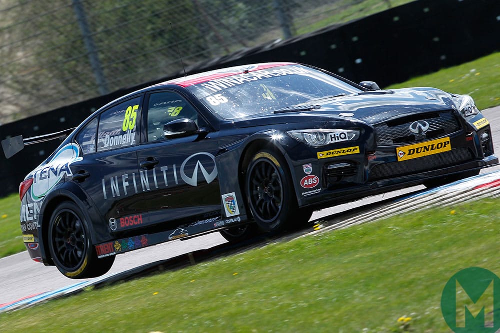 Donnelly has tried his hand at the British Touring Car Championship too - here he attacks Thruxton in 2015