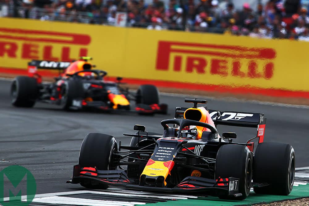 Max Verstappen leads fellow Red Bull Pierre Gasly in the 2019 German Grand Prix