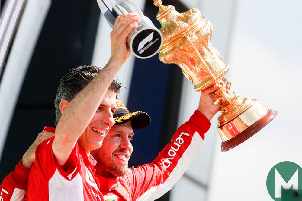 Sebastian Vettel celebrates 2018 British Grand Prix victory