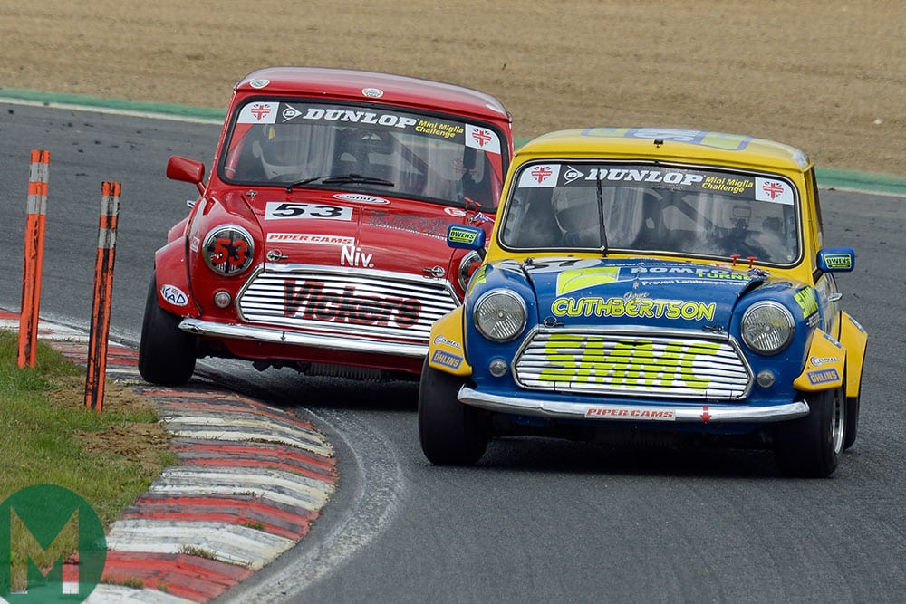 James Cuthbertson and Niven Burge battle at Brands in the Mini Miglia Championship