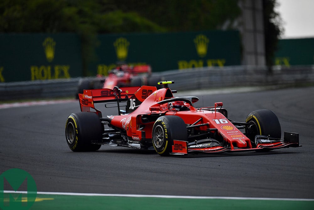 Charles Leclerc ahead of Sebastian Vettel at the 2019 Hungarian Grand Prix