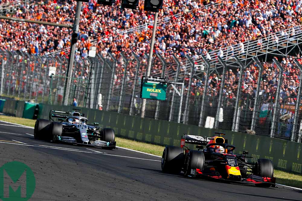 Lewis Hamilton chases down Max Verstappen at the 2019 Hungarian Grand Prix